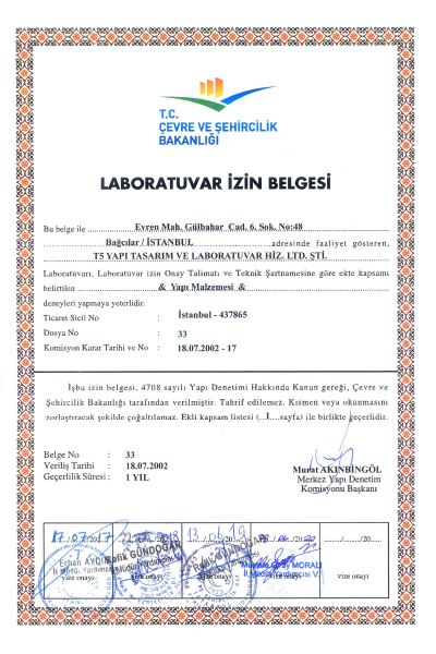 T5 YAPI TASARIM ve LABORATUVAR HİZMETLERİ LTD.ŞTİ.